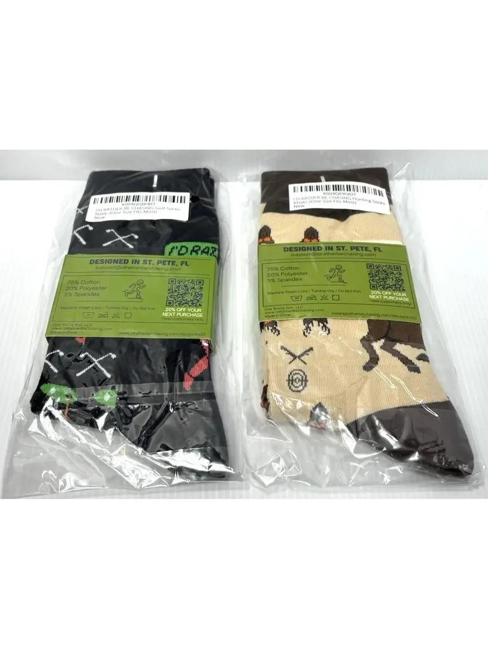 “I'd Rather Be Chasing” Socks 2pc Golf & Hunting Socks Patterns Brand New 2 Pair